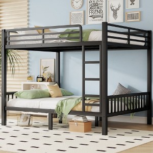 NicBex Twin XL Over Queen Metal Loft and Bunk Bed with Ladder and Slats Support for Adults Teens, Black - 1 of 4