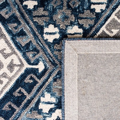 Ivory Geometric Tufted Square Wool Rug - Easy Care