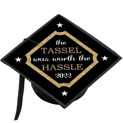 Big Dot of Happiness Tassel Worth The Hassle - Gold - 2022 Graduation Cap Decorations Kit - Grad Cap Cover