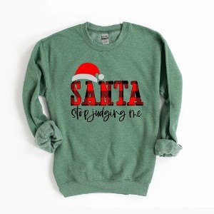 Simply Sage Market Women's Graphic Sweatshirt  Santa Stop Judging Me Plaid - 1 of 4