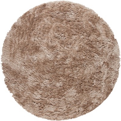 Taupe Round Synthetic Shag Area Rug, 8' Diameter