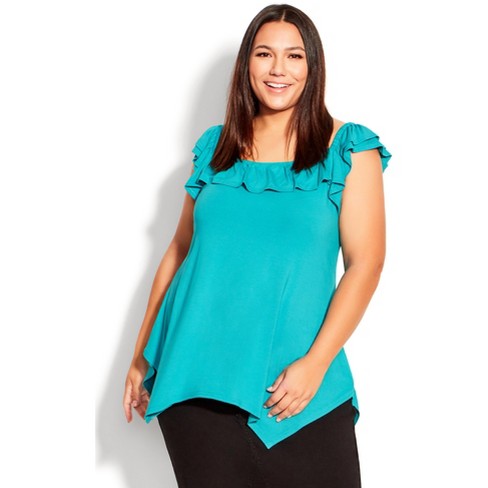 Evans  Women's Plus Size Serena Top - Peacock Blue - 30w/32w : Target