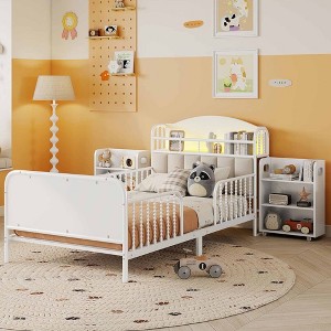 QingMoon Twin Bed Frame for Kids, Metal Platform Bed Frame with Light, Modern Twin Size Beds with Rails and Storage Headboard for Girls & Boys - 1 of 4