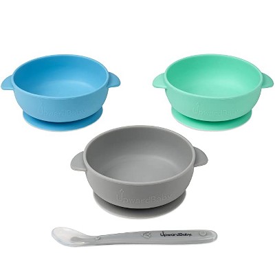 Upward Baby Silicone Bowl 3Pc Set With Spoon Multi