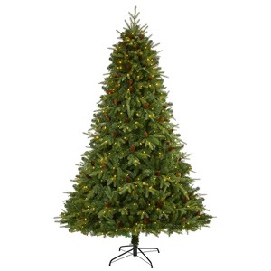 8ft. Spruce Look Artificial Christmas Tree with 550 Clear LED Lights and Pine Cones – Elegant Holiday X-Mas Display - 1 of 4