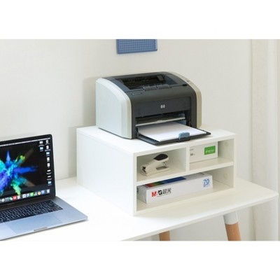 White Wood Compact Desktop Printer Stand with Storage