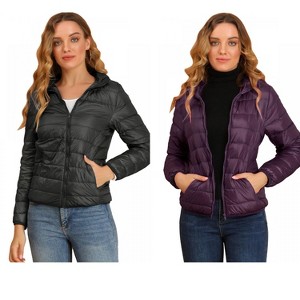 INSPIRE CHIC Women's Hooded Packable Thickened Short Down Puffer Jacket 2 Packs - 1 of 4