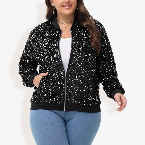 Anna kaci Women s Plus Size Sequin Zip up Bomber Jacket With Pockets Target
