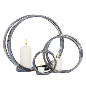 Set of 3 Glam Kaleidoscopic Candle Holders Silver - Olivia & May: Elegant Centerpiece, Metallic Finish - 1 of 4