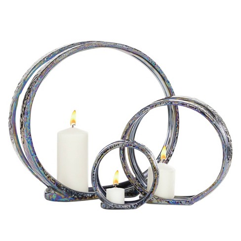 Set of 3 Glam Kaleidoscopic Candle Holders Silver - Olivia & May - image 1 of 4