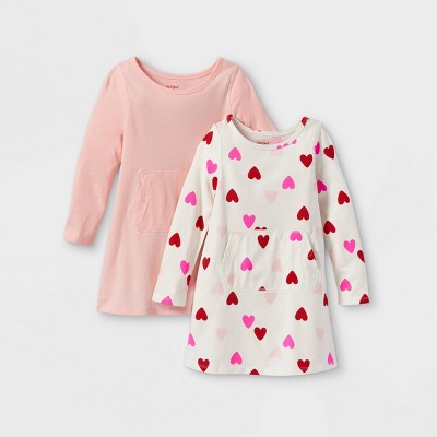 Toddler Girls' 2pk Adaptive Abdominal Access Valentines Long Sleeve Dress - Cat & Jack™ Powder Pink/Cream