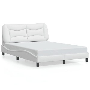 vidaXL White Faux Leather Full-Sized Bed Frame with Headboard - Modern Bedroom Furniture Designed for 53.9"x74.8" Mattresses - 1 of 4