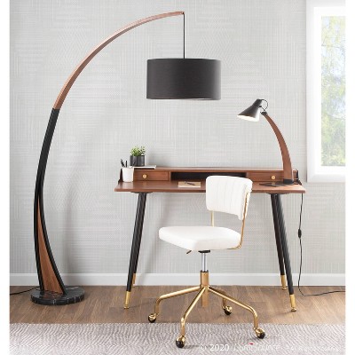 Cream Velvet and Gold Metal Swivel Task Chair