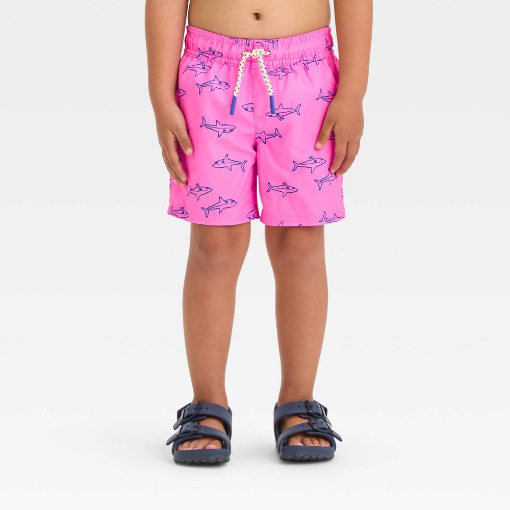 Photos - Swimwear Toddler Boys' Shark Printed Swim Shorts - Cat & Jack™ Pink 4T: UPF 50+ Pro