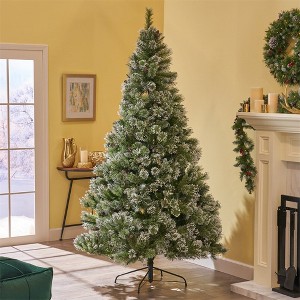 Pvc 9 Ft. Brilste Mixed Hinged Tree With Snowflakes And Glitter And 114 Frosted Pine Cones, Diameter: 61 - 1 of 4