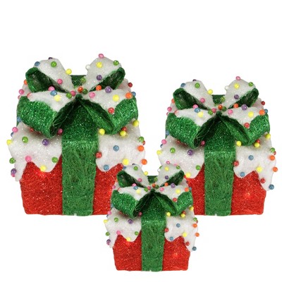 Northlight Set Of 3 Lighted Snow And Candy Covered Sisal Gift Boxes ...
