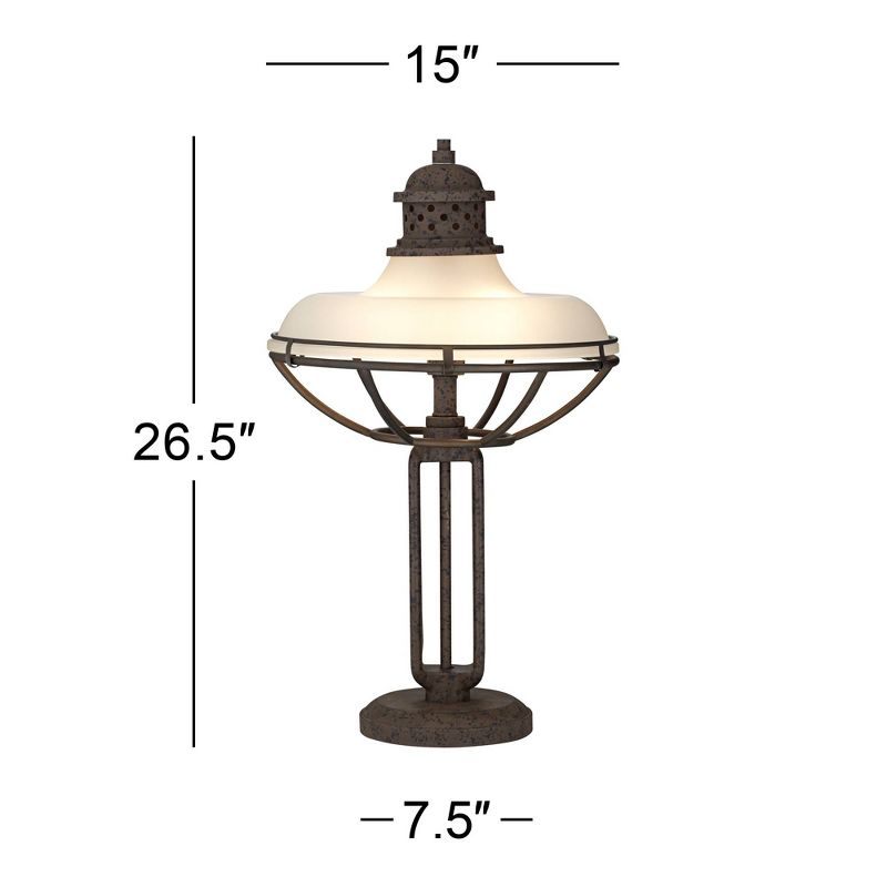 Franklin Iron Works Rustic Industrial Table Lamp Open Cage 26.5" High Rust Bronze Half Dome Glass Shade for Living Room Bedroom Nightstand, 4 of 10