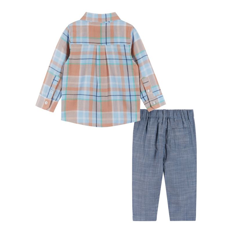 Andy & Evan  Infant  Orange and Blue Plaid Buttondown and Pants Set, 2 of 5