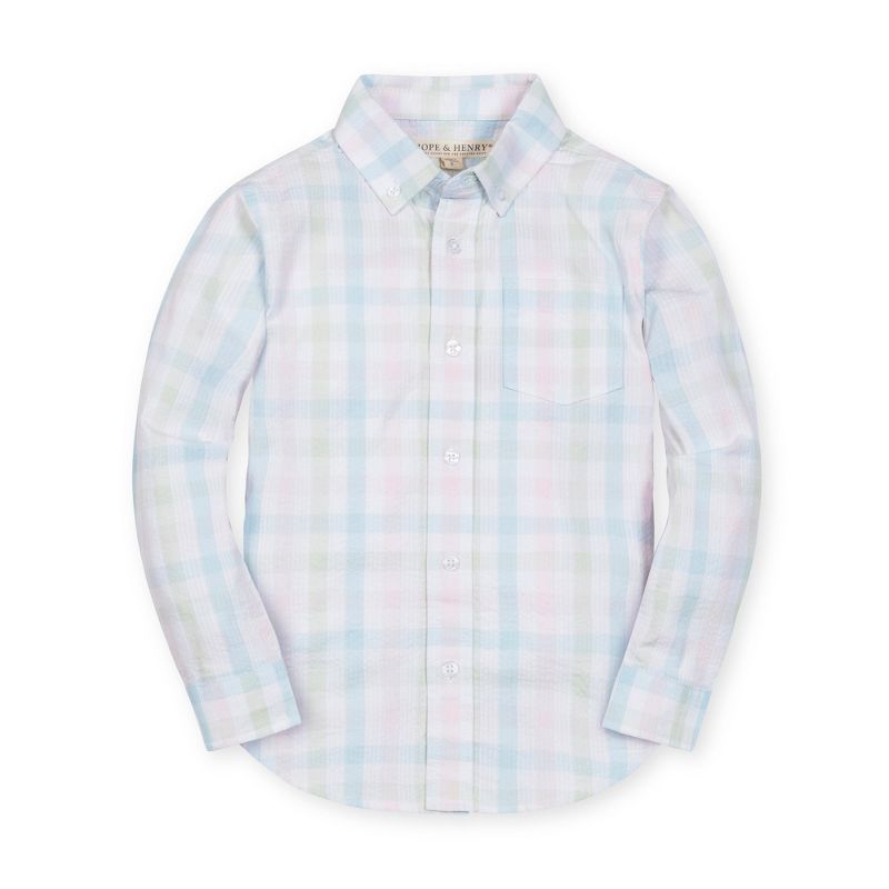 Hope & Henry Boys' Organic Long Sleeve Seersucker Button Down Shirt, Kids, 1 of 8