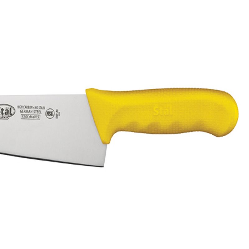 Winco KWP-80Y, 8" High Carbon Steel Chef's Knife with Yellow Polypropylene Handle, Professional Cook's Knife, 2 of 4