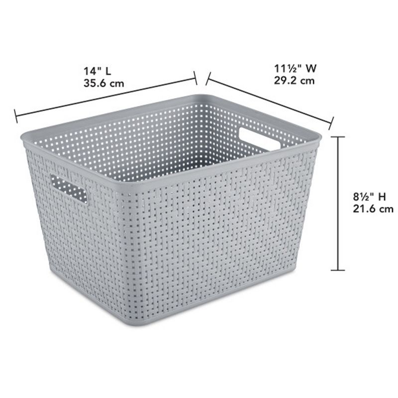 Sterilite 14"Lx8"H Rectangular Weave Pattern Tall Basket w/Handles for Bathroom, Laundry Room, Pantry, & Closet Storage Organization, Cement (12 Pack), 2 of 7