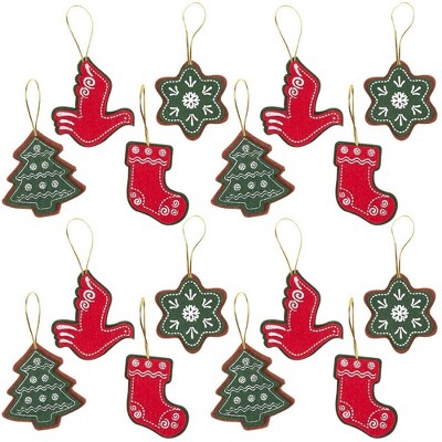 Juvale 16 Pack Felt Christmas Tree Ornament with Christmas Stocking, Star, Tree for Holiday Decor, 4 Designs
