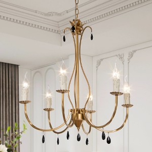 LNC Ellan 23-in Candle Chandelier, 6-Light Gold with Black Crystal,Modern - 1 of 4