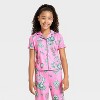 Girls' Wicked x Katie Kime 2pc Short Sleeve Button-Down Shirt and Pants Pajama Set - Pink - 3 of 4