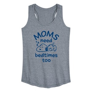 Women's - Peanuts - Moms Need Bedtimes Too Snoopy Graphic Racerback Tank - 1 of 4