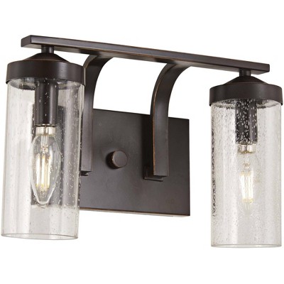 Downton Bronze and Gold 13" 2-Light Outdoor Wall Sconce with Clear Seedy Glass