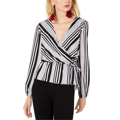 I.N.C International Concepts Womens Variegated Wrap Blouse, Black, Small
