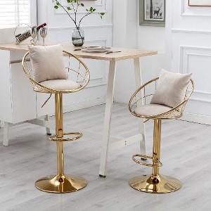 Kumasinova Contemporary 360° Swivel Bar Stools Set of 2, Velvet Upholstered Counter Height Bar Stools, Bar Chair with Pure Gold Plated Base - 1 of 4