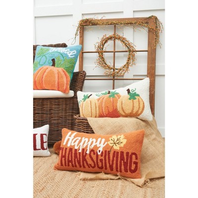 Happy Thanksgiving Orange Rectangular Hooked Throw Pillow