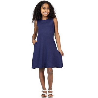 24seven Comfort Apparel Girls Sleeveless Pocket Swing Dress