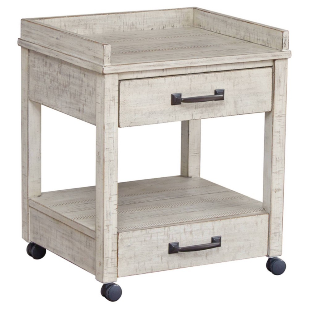 Photos - Other Furniture Ashley Carynhurst Printer Stand Beige - Signature Design by : Mobile Cart, 2 Drawers, USB Ports 