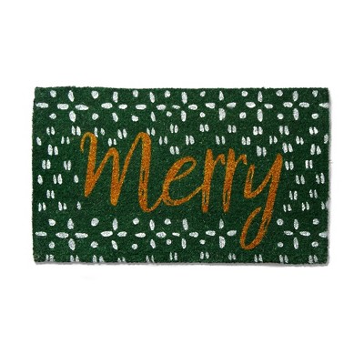 tagltd 1'6"x2'6" Merry Sentiment Christmas Holiday Rectangle Indoor and Outdoor Coir Door Welcome Mat Green