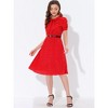 INSPIRE CHIC Women's Peter Pan Collar Tie Neck Short Sleeve A-Line Elegant Belted Floral Dress - 2 of 4