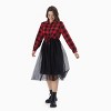PATPAT Family Matching Outfits Mommy and Me Dresses Matching Set Long Sleeve Tulle Mesh Dress Buffalo Plaid Button Down Shirt - 2 of 4