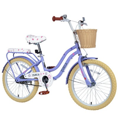 INFURNIC Bicycles Girls Bike with Basket for Kids 20 Inch Steel Frame Caliper and Band Brakes, Purple, 53.2"*22.5"*35.8"