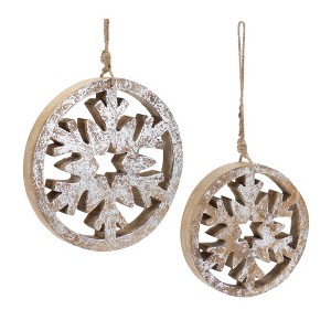 Wood Snowflake Ornaments – Distressed Brown Finish – 6 & 8 in – Set of 12 – Christmas Tree Decor – By Melrose - 1 of 4