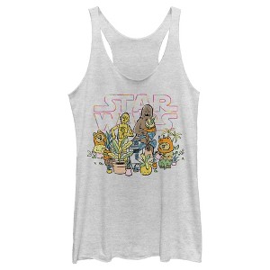 Women's Star Wars C-3PO And Chewbacca Plant Doodle Racerback Tank Top - 1 of 3