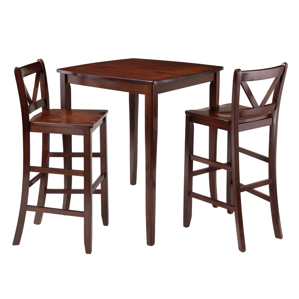 Photos - Dining Table 3pc Inglewood Counter Height Dining Set Wood/Walnut - Winsome: V-Back Bar