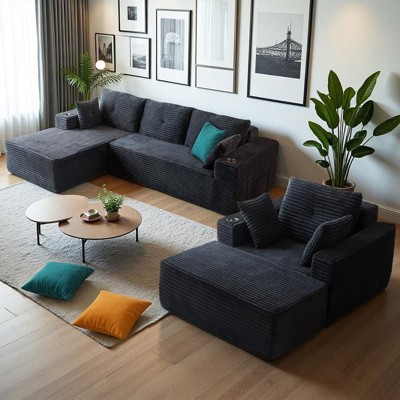MAXYOYO 104" Modular Couch with Chaise and 49'' Boneless Chaise Lounge, Sofa in A Box, No Assembly Required, 3 Packages Shipping