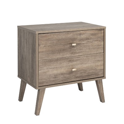 Drifted Gray Mid-Century Modern 2-Drawer Nightstand