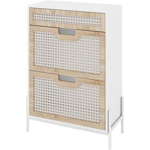 Coolmee Natural Rattan Shoe Cabinet, 2 Flip Door Shoe Rack with Drawer, Freestanding Shoe Organizer with Adjustable Shelf for Hallway, Entryway - 1 of 1