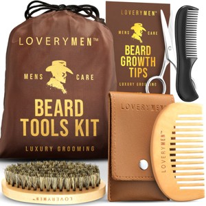 Fathers Day Gifts LOVERYMEN Beard Tools Kit: Premium Comb, Shears, Brush, Comb To-Go, & Travel Pouch - 1 of 4
