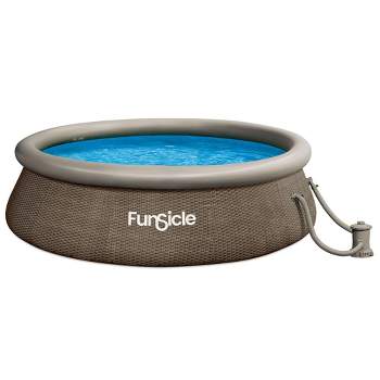 Funsicle QuickSet Round Inflatable Ring Top Outdoor Above Ground Swimming Pool Set with Pump and Cartridge Filter, Brown Triple Basketweave