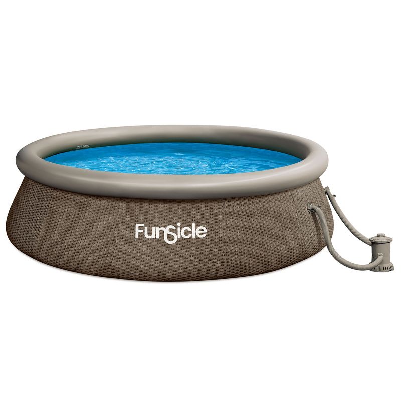 Funsicle QuickSet Round Inflatable Ring Top Outdoor Above Ground Swimming Pool Set with Pump and Cartridge Filter, Brown Triple Basketweave, 1 of 8
