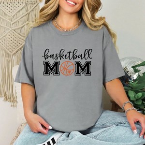 Simply Sage Market Women's Basketball Mom With Ball Short Sleeve Garment Dyed Tee - 1 of 4
