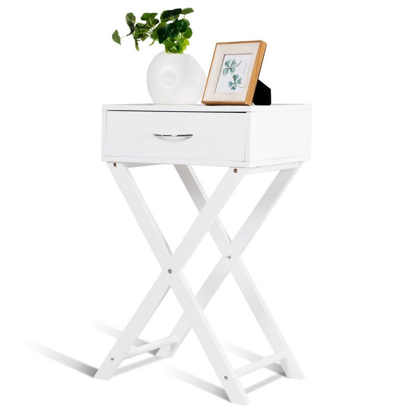 Costway Nightstand X-Shape Drawer Accent side End Table Modern Home Furniture White, 1 of 10